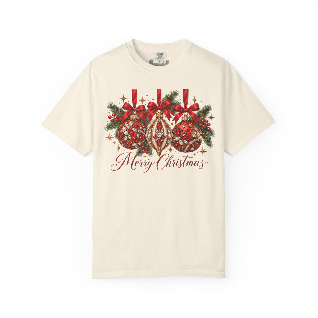 Merry Christmas Red Jeweled Ornament Tee