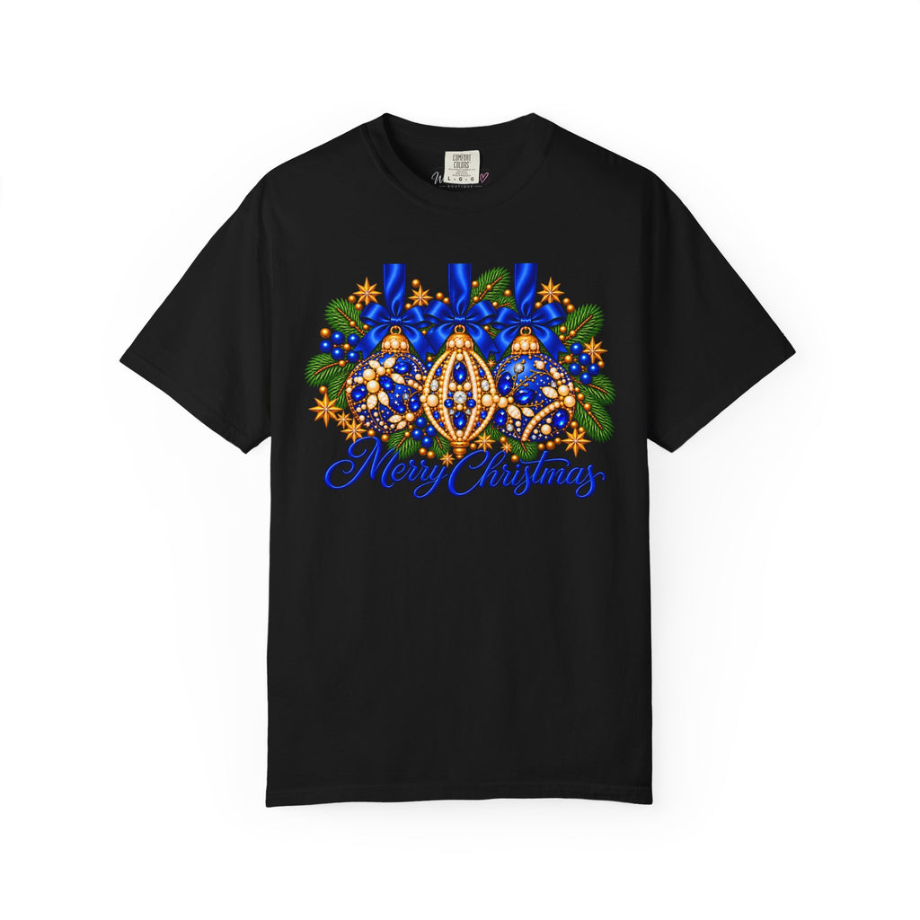 Merry Christmas Blue Jeweled Ornament Tee
