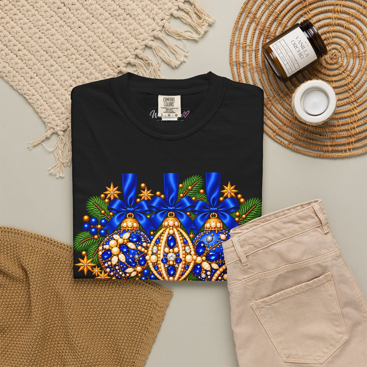 Merry Christmas Blue Jeweled Ornament Tee