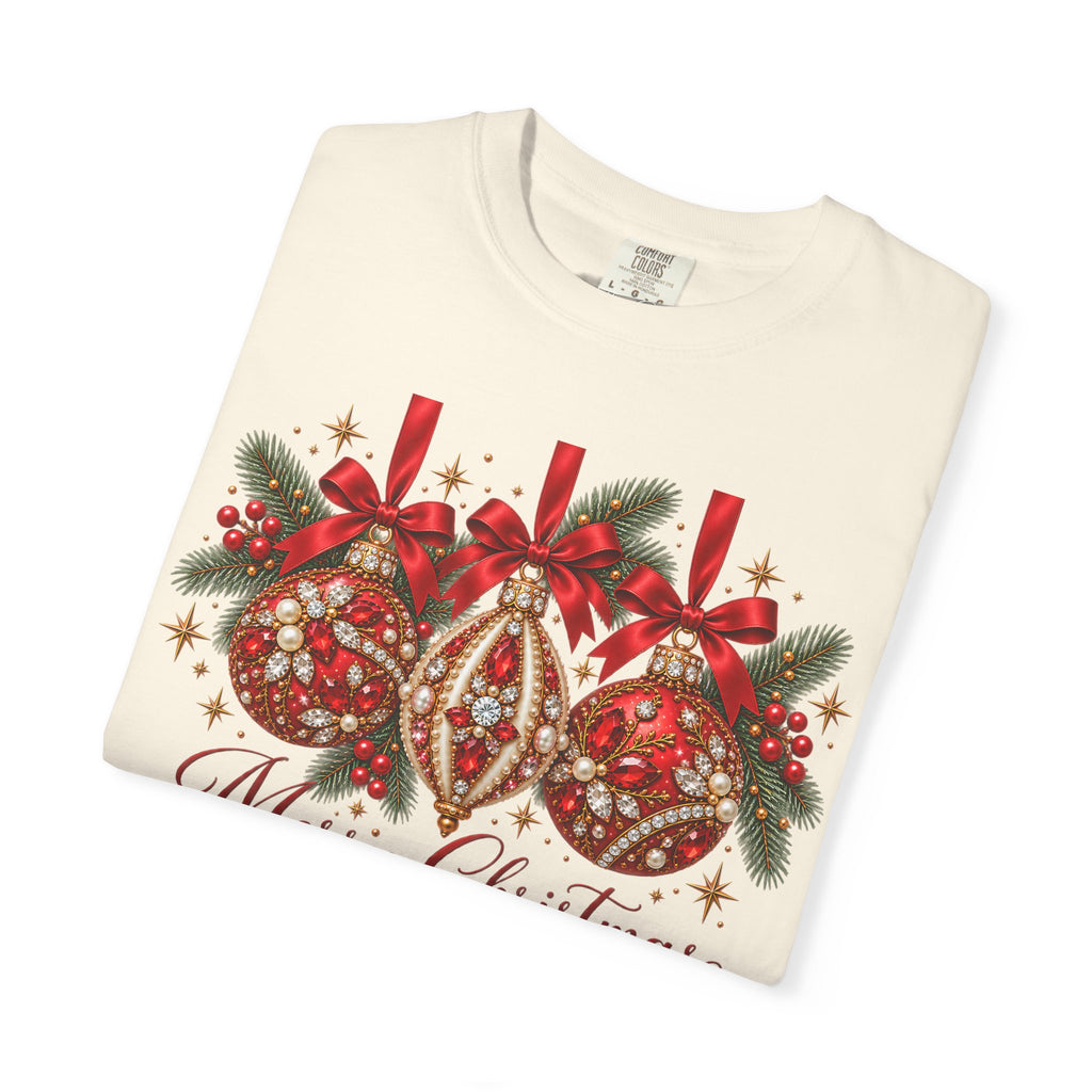 Merry Christmas Red Jeweled Ornament Tee