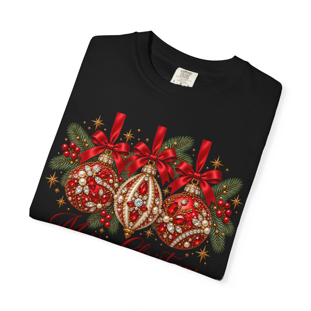 Merry Christmas Red Jeweled Ornament Tee